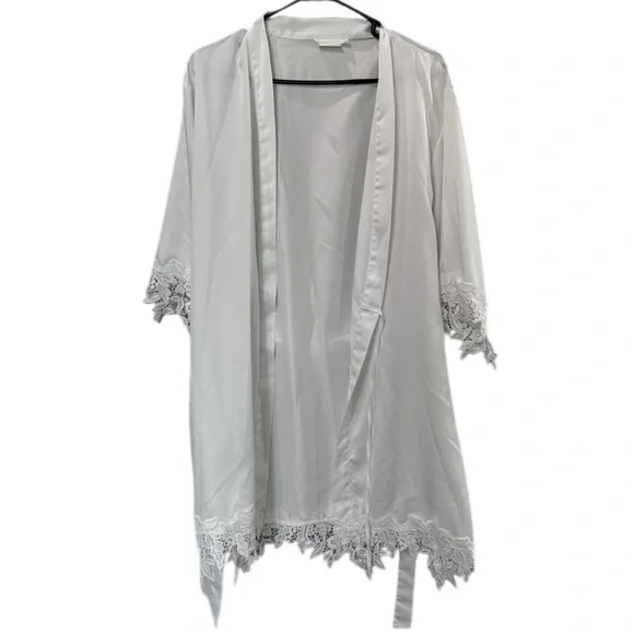MAEVEN Stella Satin Lace White Robe Size Medium M - Picture 4 of 7